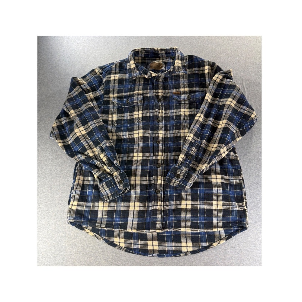 Orvis Mens Blue Cream Plaid Flannel Button Down Shirt Large 131251137013